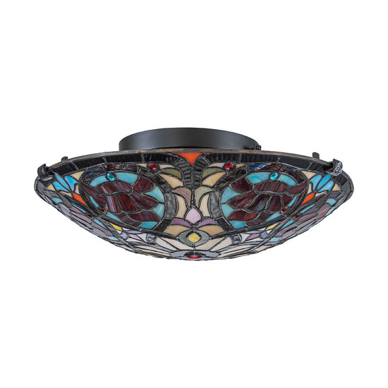 Elstead Larissa Tiffanyglas Deckenleuchte 2-flammig E27 Vintage-Bronze Stahl Ø42cm
