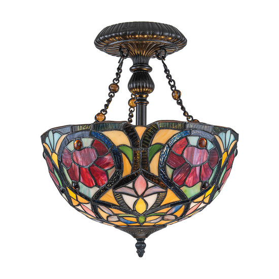 Elstead Larissa Tiffanyglas Deckenleuchte 2-flammig E27 Vintage-Bronze Stahl Ø35cm
