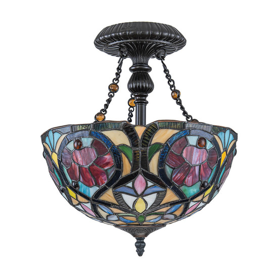 Elstead Larissa Tiffanyglas Deckenleuchte 2-flammig E27 Vintage-Bronze Stahl Ø35cm