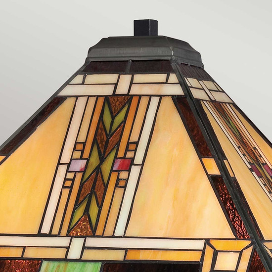 Elstead Navajo Tischlampe E27 2-fach Bronze und Kunstglas-Schirm Tiffanyglas