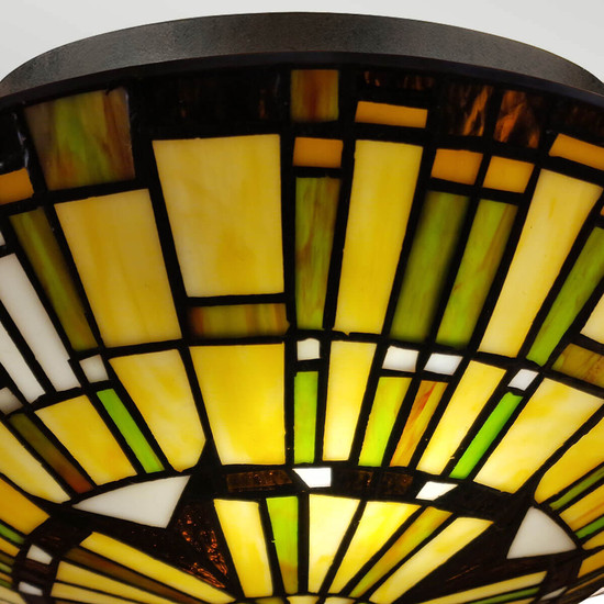 Elstead Reed Deckenleuchte E27 2-fach Valiant Bronze und Kunstglas-Schirm Kunstglas