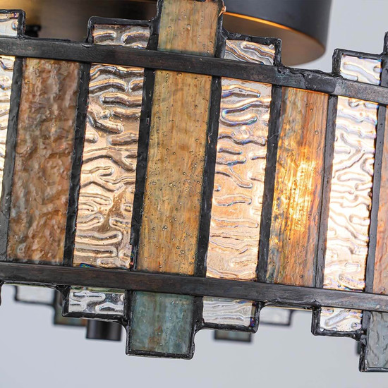 Elstead Sentry Deckenleuchte 2-flammig E27 Schwarz Stahl Tiffanyglas Ø36cm