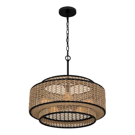 Elstead Teton Pendelleuchte E27 5-fach Mattes Schwarz Stahl, naturfarben