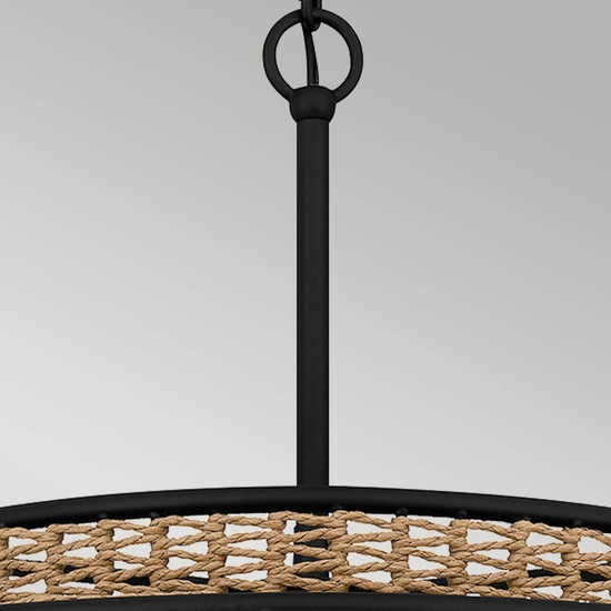 Elstead Teton Pendelleuchte E27 5-fach Mattes Schwarz Stahl, naturfarben