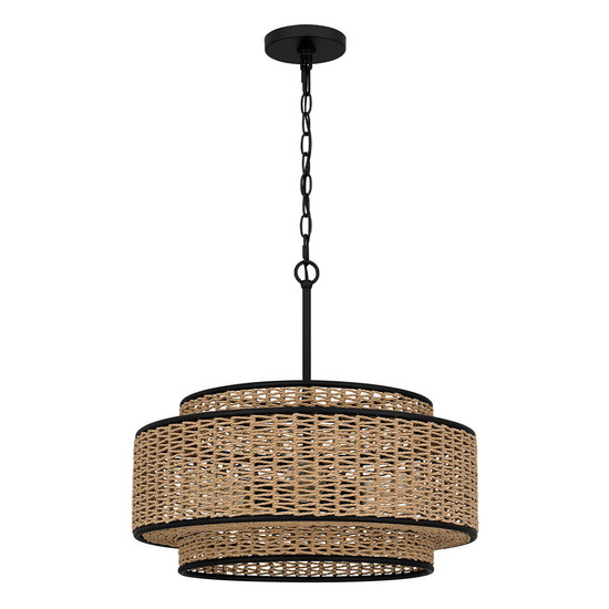 Elstead Teton Pendelleuchte E27 5-fach Mattes Schwarz Stahl, naturfarben