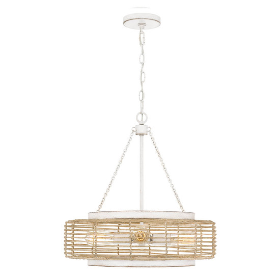 Elstead Waylon Pendelleuchte E27 4-fach Antik-Weiß Papierseil naturfarben