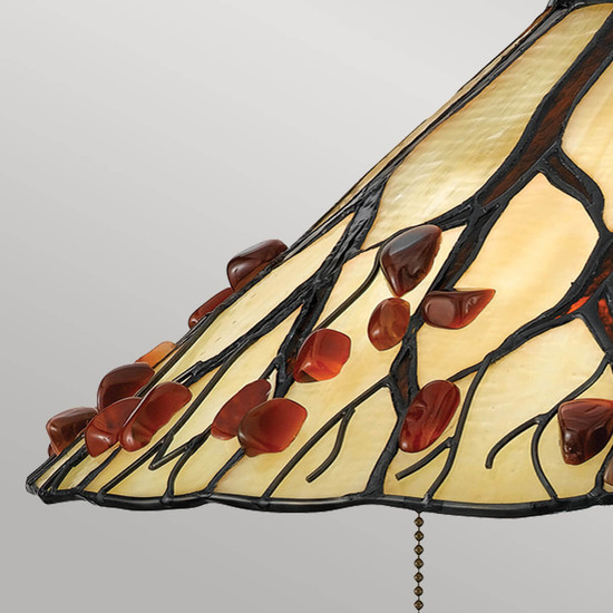 Elstead Whispering Tischlampe E27 2-fach Valiant Bronze und Kunstglas-Schirm Tiffanyglas cremeweiß