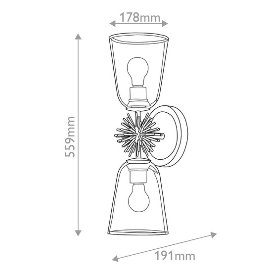Elstead Staring Wandleuchte E27 2-fach Gebeiztes Gold Klar