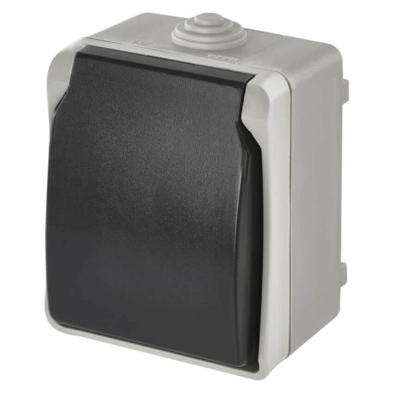 Emos Steckdose 1-fach IP44 Aufputz Grauschwarz A1396