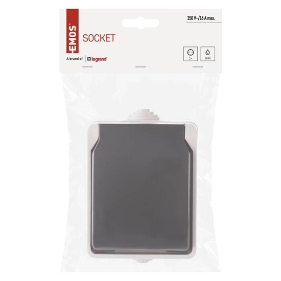 Emos Steckdose 1-fach IP44 Aufputz Grauschwarz A1396
