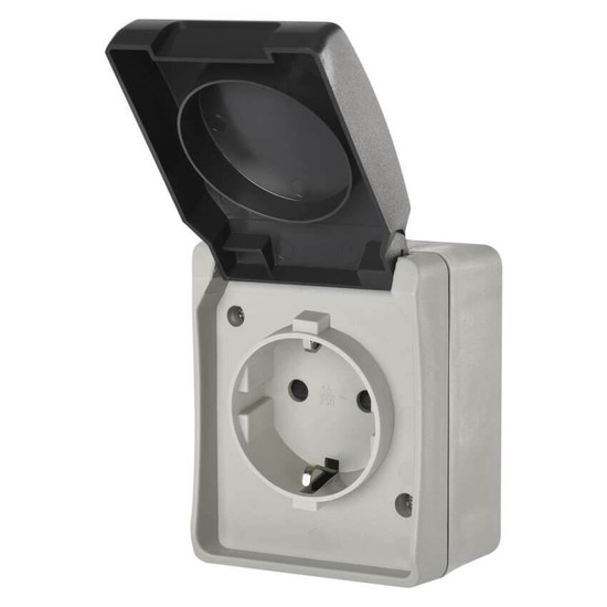 Emos Steckdose 1-fach IP44 Aufputz Grauschwarz A1396