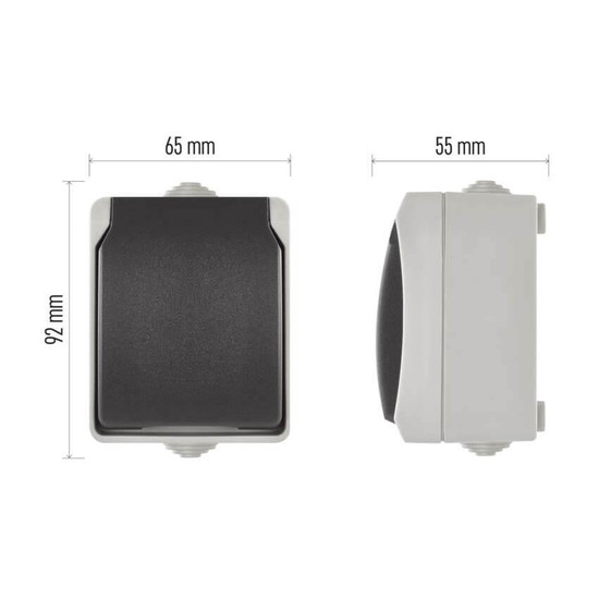 Emos Steckdose 1-fach IP44 Aufputz Grauschwarz A1396
