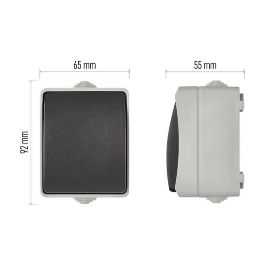 Emos Schalter Taster IP54 Aufputz Grauschwarz A1399