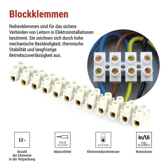 Emos Lüsterklemme 12-fach 4-6mm² 41A PP Weiß A4102