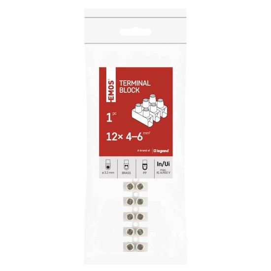 Emos Lüsterklemme 12-fach 4-6mm² 41A PP Weiß A4102