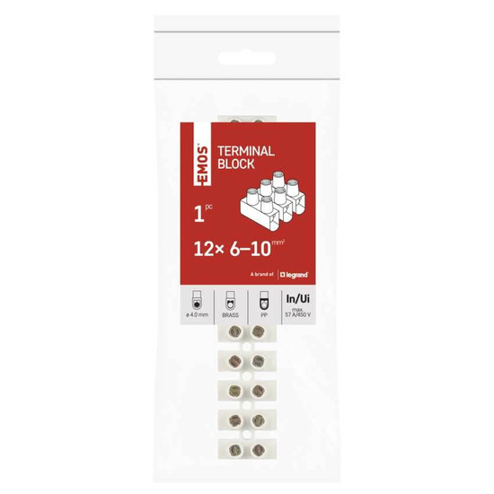 Emos Lüsterklemme 12-fach 6-10mm² 57A PP Weiß A4103