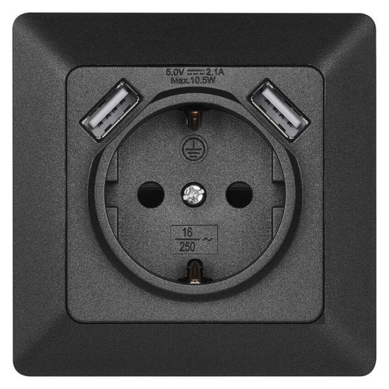 Emos Steckdose mit USB 2,1A 16A Anthrazit A6000.3