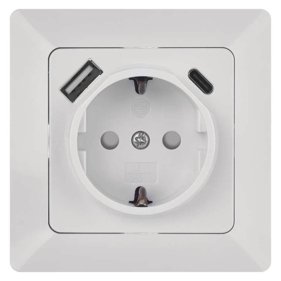 Emos Steckdose mit USB-A+USB-C 3A Schnellladen Weiß A6000.5
