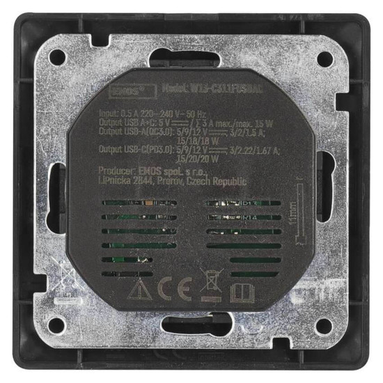 Emos Steckdose mit USB-A+USB-C 3A Schnellladen Anthrazit A6000.7