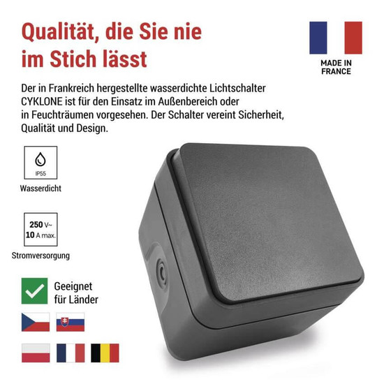 Emos Schalter Cyklone Wechselschalter IP55 Grau D730422