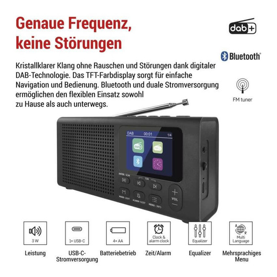 Emos Radio tragbar Bluetooth DAB+ FM Schwarz E0090