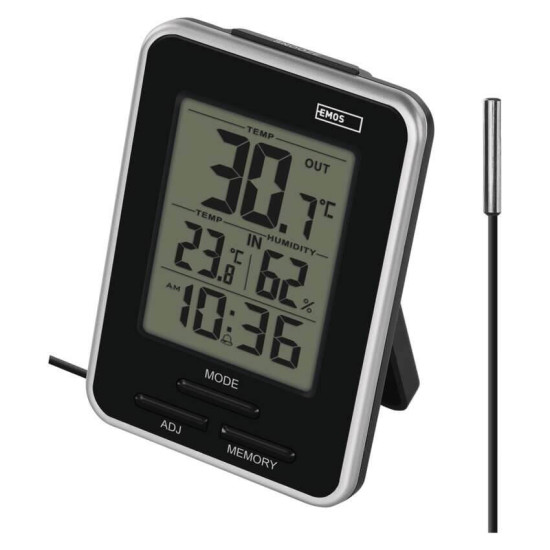 Emos Digitales Thermometer mit Hygrometer kabelgebundener Sensor Wecker E0121