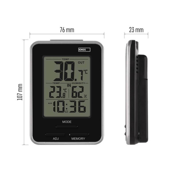 Emos Digitales Thermometer mit Hygrometer kabelgebundener Sensor Wecker E0121