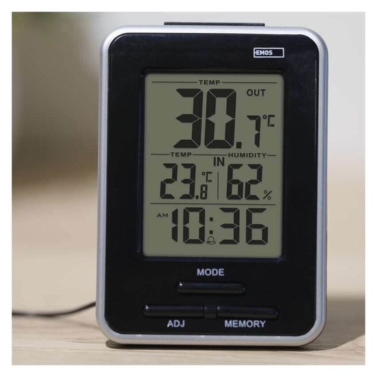 Emos Digitales Thermometer mit Hygrometer kabelgebundener Sensor Wecker E0121