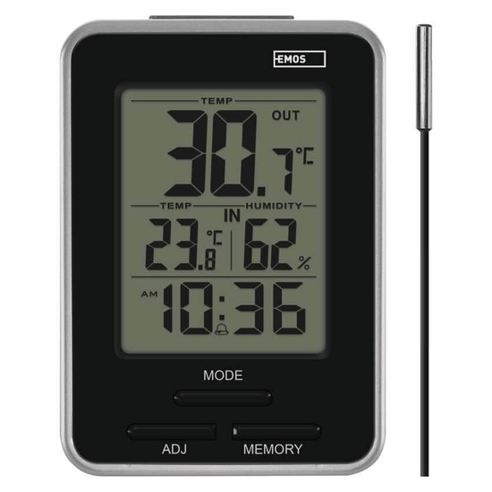 Emos Digitales Thermometer mit Hygrometer kabelgebundener Sensor Wecker E0121