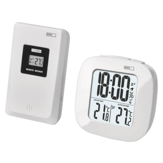 Emos Digitales Thermometer mit Funk-Sensor Wecker Funkuhr bis 30m E0127