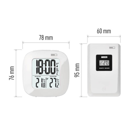 Emos Digitales Thermometer mit Funk-Sensor Wecker Funkuhr bis 30m E0127
