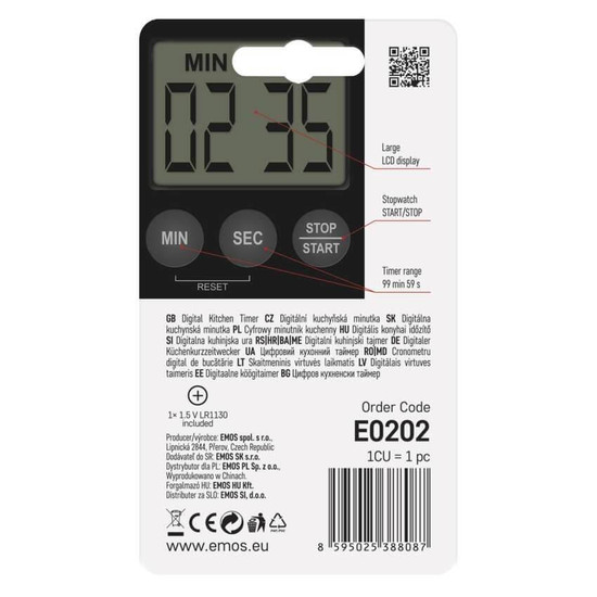 Emos Küchentimer digital mit Stoppuhr Magnethalterung E0202