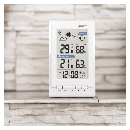 Emos Wetterstation ohne Netzteil Funkuhr Wandhalterung bis 30m E0352