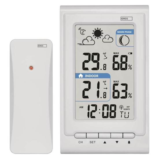 Emos Wetterstation ohne Netzteil Funkuhr Wandhalterung bis 30m E0352