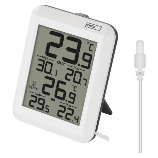 Emos Digitales Thermometer mit kabelgebundenem Außensensor Min/Max-Anzeige E0422