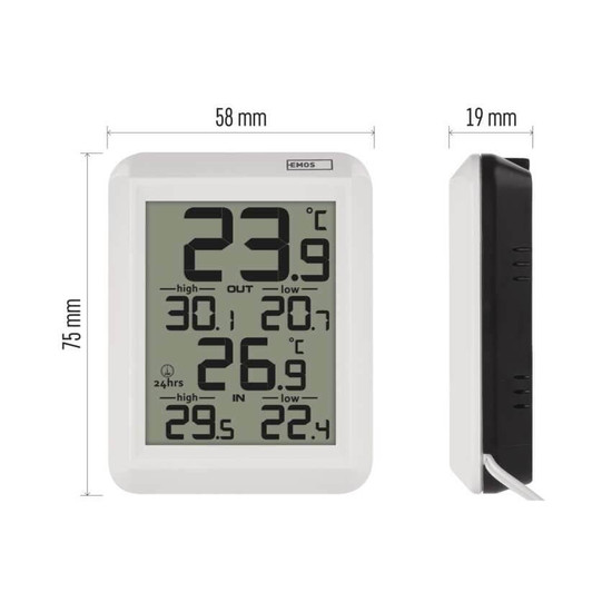 Emos Digitales Thermometer mit kabelgebundenem Außensensor Min/Max-Anzeige E0422