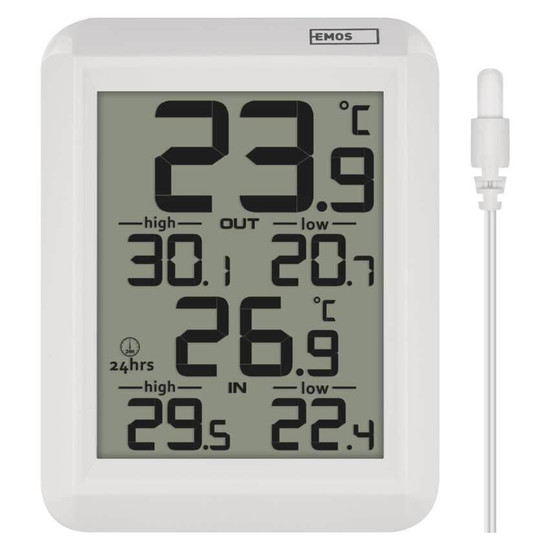 Emos Digitales Thermometer mit kabelgebundenem Außensensor Min/Max-Anzeige E0422