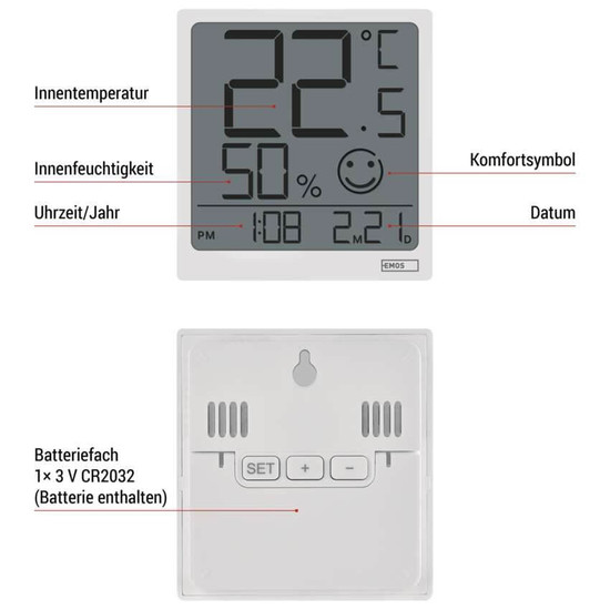 Emos Digitales Thermometer mit Hygrometer und Datum E0522
