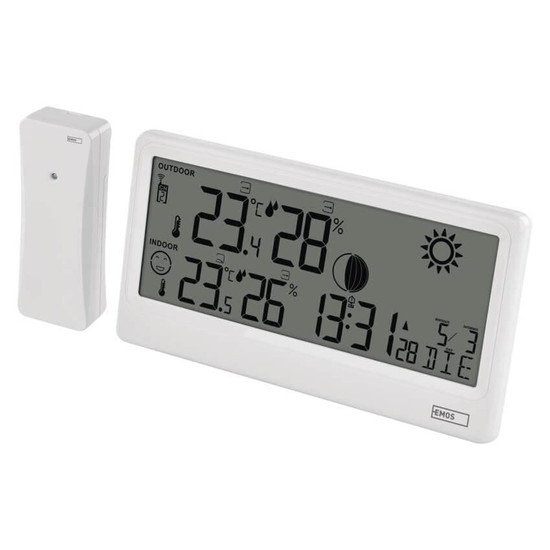 Emos Wetterstation ohne Netzteil Funkuhr Wandhalterung bis 80m E0531
