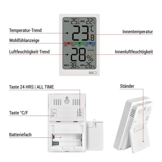 Emos Digitales Thermometer für Innenraum mit Hygrometer E0558