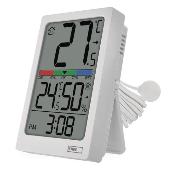 Emos Digitales Thermometer mit Hygrometer kabelgebundener Sensor Quarzuhr E0558P