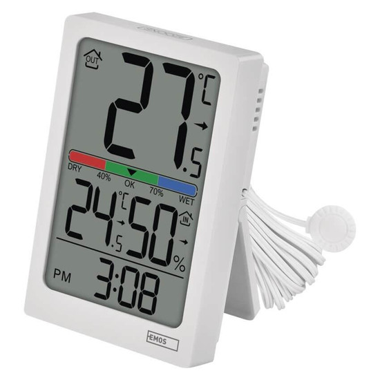 Emos Digitales Thermometer mit Hygrometer kabelgebundener Sensor Quarzuhr E0558P