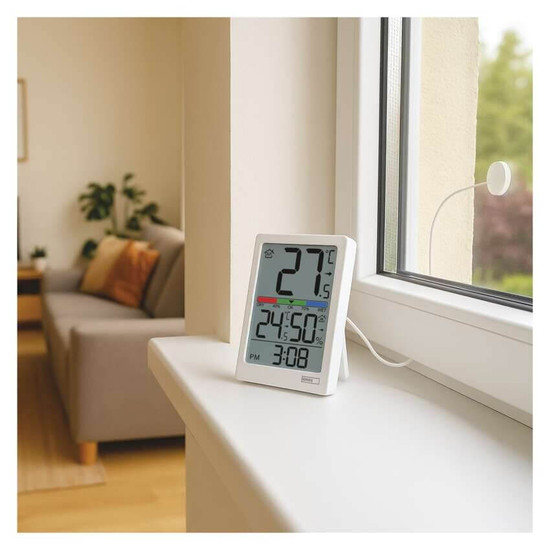 Emos Digitales Thermometer mit Hygrometer kabelgebundener Sensor Quarzuhr E0558P