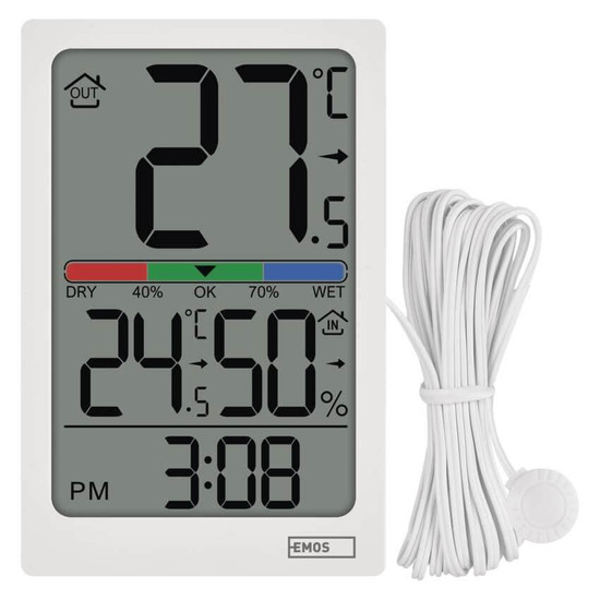 Emos Digitales Thermometer mit Hygrometer kabelgebundener Sensor Quarzuhr E0558P