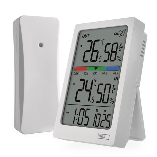 Emos Digitales Thermometer mit Hygrometer Funk-Sensor Wecker Datum 100m Reichweite E0558W