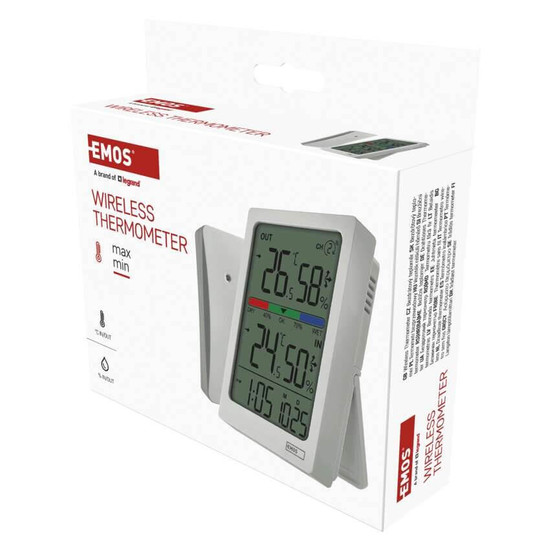 Emos Digitales Thermometer mit Hygrometer Funk-Sensor Wecker Datum 100m Reichweite E0558W