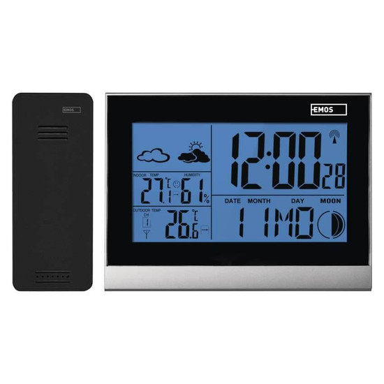 Emos Wetterstation ohne Netzteil Funkuhr Mondphase bis 30m E3070