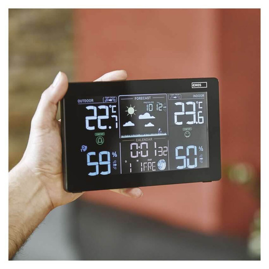 Emos Wetterstation mit Barometer Mondphase Funkuhr bis 50m E5111