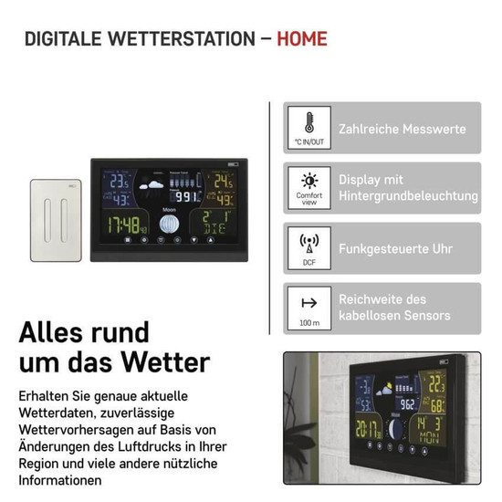 Emos Wetterstation mit Barometer Mondphase Funkuhr bis 100m E6018