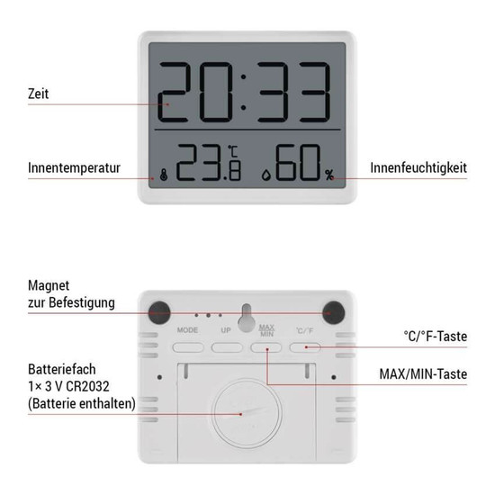 Emos Digitales Thermometer mit Hygrometer Funk-Sensor Wecker Datum E6210